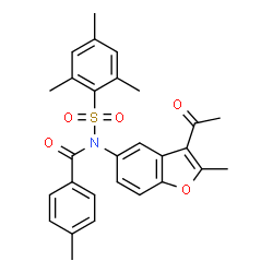 ChemSpider 2D Image | N-(3-Acetyl-2-methyl-1-benzofuran-5-yl)-N-(mesitylsulfonyl)-4-methylbenzamide | C28H27NO5S