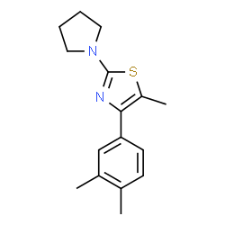 ChemSpider 2D Image | 4-(3,4-Dimethylphenyl)-5-methyl-2-(1-pyrrolidinyl)-1,3-thiazole | C16H20N2S