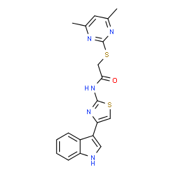 ChemSpider 2D Image | 2-[(4,6-Dimethyl-2-pyrimidinyl)sulfanyl]-N-[4-(1H-indol-3-yl)-1,3-thiazol-2-yl]acetamide | C19H17N5OS2