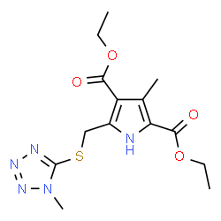 ChemSpider 2D Image | Diethyl 3-methyl-5-{[(1-methyl-1H-tetrazol-5-yl)sulfanyl]methyl}-1H-pyrrole-2,4-dicarboxylate | C14H19N5O4S