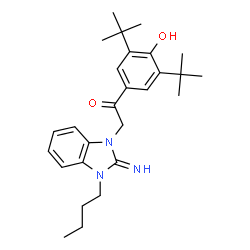 ChemSpider 2D Image | 2-(3-butyl-2-imino-2,3-dihydro-1H-benzimidazol-1-yl)-1-(3,5-di-tert-butyl-4-hydroxyphenyl)ethanone | C27H37N3O2