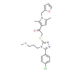 ChemSpider 2D Image | 2-{[5-(4-Chlorophenyl)-4-(3-methoxypropyl)-4H-1,2,4-triazol-3-yl]sulfanyl}-1-[1-(2-furylmethyl)-2,5-dimethyl-1H-pyrrol-3-yl]ethanone | C25H27ClN4O3S