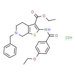 ChemSpider 2D Image | Ethyl 6-benzyl-2-[(4-ethoxybenzoyl)amino]-4,5,6,7-tetrahydrothieno[2,3-c]pyridine-3-carboxylate hydrochloride (1:1) | C26H29ClN2O4S