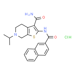 ChemSpider 2D Image | 6-Isopropyl-2-(2-naphthoylamino)-4,5,6,7-tetrahydrothieno[2,3-c]pyridine-3-carboxamide hydrochloride (1:1) | C22H24ClN3O2S