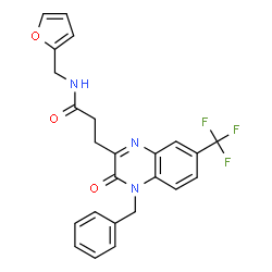 ChemSpider 2D Image | 3-[4-Benzyl-3-oxo-7-(trifluoromethyl)-3,4-dihydro-2-quinoxalinyl]-N-(2-furylmethyl)propanamide | C24H20F3N3O3