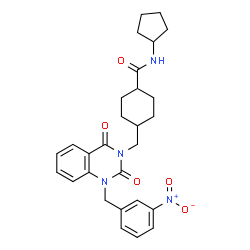 ChemSpider 2D Image | N-Cyclopentyl-4-{[1-(3-nitrobenzyl)-2,4-dioxo-1,4-dihydro-3(2H)-quinazolinyl]methyl}cyclohexanecarboxamide | C28H32N4O5