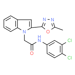ChemSpider 2D Image | N-(3,4-Dichlorophenyl)-2-[2-(5-methyl-1,3,4-oxadiazol-2-yl)-1H-indol-1-yl]acetamide | C19H14Cl2N4O2
