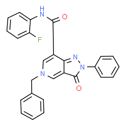ChemSpider 2D Image | 5-Benzyl-N-(2-fluorophenyl)-3-oxo-2-phenyl-3,5-dihydro-2H-pyrazolo[4,3-c]pyridine-7-carboxamide | C26H19FN4O2