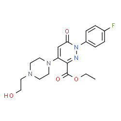 ChemSpider 2D Image | Ethyl 1-(4-fluorophenyl)-4-[4-(2-hydroxyethyl)-1-piperazinyl]-6-oxo-1,6-dihydro-3-pyridazinecarboxylate | C19H23FN4O4