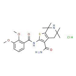 ChemSpider 2D Image | 2-[(2,3-Dimethoxybenzoyl)amino]-5,5,7,7-tetramethyl-4,5,6,7-tetrahydrothieno[2,3-c]pyridine-3-carboxamide hydrochloride (1:1) | C21H28ClN3O4S