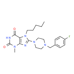 ChemSpider 2D Image | 8-[4-(4-Fluorobenzyl)-1-piperazinyl]-3-methyl-7-pentyl-3,7-dihydro-1H-purine-2,6-dione | C22H29FN6O2
