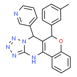 ChemSpider 2D Image | 6-(3-Methylphenyl)-7-(3-pyridinyl)-7,11-dihydro-6H-chromeno[4,3-d]tetrazolo[1,5-a]pyrimidine | C23H18N6O