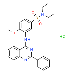 ChemSpider 2D Image | N,N-Diethyl-4-methoxy-3-[(2-phenyl-4-quinazolinyl)amino]benzenesulfonamide hydrochloride (1:1) | C25H27ClN4O3S