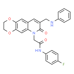 ChemSpider 2D Image | 2-[8-(Anilinomethyl)-7-oxo-2,3-dihydro[1,4]dioxino[2,3-g]quinolin-6(7H)-yl]-N-(4-fluorophenyl)acetamide | C26H22FN3O4