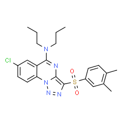 ChemSpider 2D Image | 7-Chloro-3-[(3,4-dimethylphenyl)sulfonyl]-N,N-dipropyl[1,2,3]triazolo[1,5-a]quinazolin-5-amine | C23H26ClN5O2S