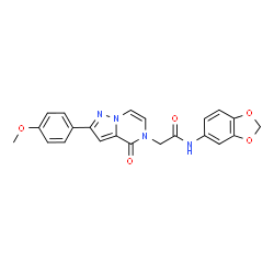 ChemSpider 2D Image | N-(1,3-Benzodioxol-5-yl)-2-[2-(4-methoxyphenyl)-4-oxopyrazolo[1,5-a]pyrazin-5(4H)-yl]acetamide | C22H18N4O5