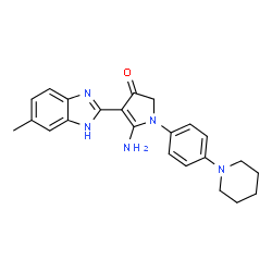 ChemSpider 2D Image | 5-Amino-4-(5-methyl-1H-benzimidazol-2-yl)-1-[4-(1-piperidinyl)phenyl]-1,2-dihydro-3H-pyrrol-3-one | C23H25N5O