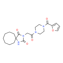 ChemSpider 2D Image | 3-{2-[4-(2-Furoyl)-1-piperazinyl]-2-oxoethyl}-1,3-diazaspiro[4.7]dodecane-2,4-dione | C21H28N4O5