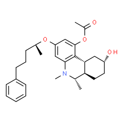 ChemSpider 2D Image | (6S,6aR,9R,10aR)-9-Hydroxy-5,6-dimethyl-3-{[(2R)-5-phenyl-2-pentanyl]oxy}-5,6,6a,7,8,9,10,10a-octahydro-1-phenanthridinyl acetate | C28H37NO4