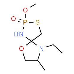 ChemSpider 2D Image | 9-Ethyl-2-methoxy-8-methyl-6-oxa-3-thia-1,9-diaza-2-phosphaspiro[4.4]nonane 2-oxide | C8H17N2O3PS