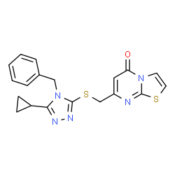 ChemSpider 2D Image | 7-{[(4-Benzyl-5-cyclopropyl-4H-1,2,4-triazol-3-yl)sulfanyl]methyl}-5H-[1,3]thiazolo[3,2-a]pyrimidin-5-one | C19H17N5OS2