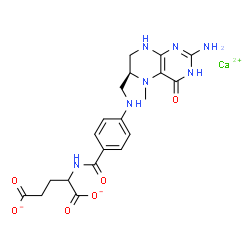 ChemSpider 2D Image | Calcium 2-{[4-({[(6S)-2-amino-5-methyl-4-oxo-1,4,5,6,7,8-hexahydro-6-pteridinyl]methyl}amino)benzoyl]amino}pentanedioate | C20H23CaN7O6