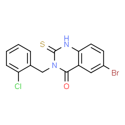 ChemSpider 2D Image | 6-bromo-3-(2-chlorobenzyl)-2-mercaptoquinazolin-4(3H)-one | C15H10BrClN2OS