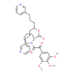 ChemSpider 2D Image | 1,7-Di(3-pyridinyl)-4-heptanyl (2R)-1-[oxo(3,4,5-trimethoxyphenyl)acetyl]-2-piperidinecarboxylate | C34H41N3O7