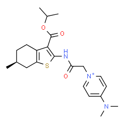 ChemSpider 2D Image | 4-(Dimethylamino)-1-(2-{[(6S)-3-(isopropoxycarbonyl)-6-methyl-4,5,6,7-tetrahydro-1-benzothiophen-2-yl]amino}-2-oxoethyl)pyridinium | C22H30N3O3S