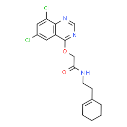 ChemSpider 2D Image | N-[2-(1-Cyclohexen-1-yl)ethyl]-2-[(6,8-dichloro-4-quinazolinyl)oxy]acetamide | C18H19Cl2N3O2