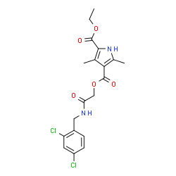 ChemSpider 2D Image | 4-{2-[(2,4-Dichlorobenzyl)amino]-2-oxoethyl} 2-ethyl 3,5-dimethyl-1H-pyrrole-2,4-dicarboxylate | C19H20Cl2N2O5