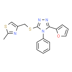 ChemSpider 2D Image | 3-(2-Furyl)-5-{[(2-methyl-1,3-thiazol-4-yl)methyl]sulfanyl}-4-phenyl-4H-1,2,4-triazole | C17H14N4OS2