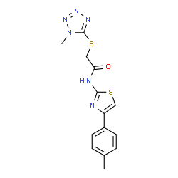 ChemSpider 2D Image | N-[4-(4-Methylphenyl)-1,3-thiazol-2-yl]-2-[(1-methyl-1H-tetrazol-5-yl)sulfanyl]acetamide | C14H14N6OS2