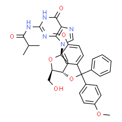 ChemSpider 2D Image | 3'-O-[Bis(4-methoxyphenyl)(phenyl)methyl]-2'-deoxy-N-isobutyrylguanosine | C35H37N5O7