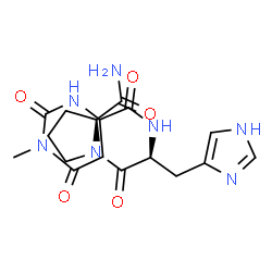 ChemSpider 2D Image | N-[(1-Methyl-2,6-dioxohexahydro-4-pyrimidinyl)carbonyl]-L-histidyl-L-prolinamide | C17H23N7O5