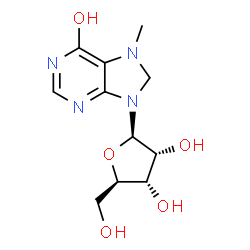 ChemSpider 2D Image | 7-Methyl-9-(beta-D-ribofuranosyl)-8,9-dihydro-7H-purin-6-ol | C11H16N4O5