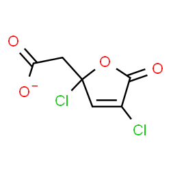 ChemSpider 2D Image | 2,4-Dichloro-2,5-dihydro-5-oxofuran-2-acetate | C6H3Cl2O4