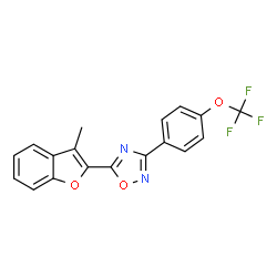 ChemSpider 2D Image | 5-(3-Methyl-1-benzofuran-2-yl)-3-[4-(trifluoromethoxy)phenyl]-1,2,4-oxadiazole | C18H11F3N2O3
