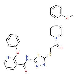 ChemSpider 2D Image | N-[5-({2-[4-(2-methoxyphenyl)piperidino]-2-oxoethyl}thio)-1,3,4-thiadiazol-2-yl]-2-phenoxynicotinamide | C28H27N5O4S2