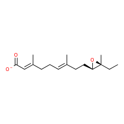ChemSpider 2D Image | (2E,6E)-(10R,11S)-10,11-epoxy-3,7,11-trimethyltrideca-2,6-dienoate | C16H25O3