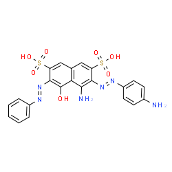 ChemSpider 2D Image | 4-Amino-3-((4-aminophenyl)azo)-5-hydroxy-6-(phenylazo)naphthalene-2,7-disulphonic acid | C22H18N6O7S2