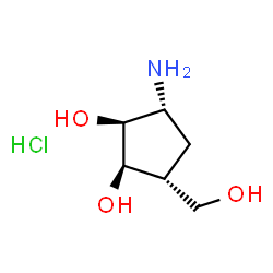 ChemSpider 2D Image | (1R,2S,3R,5R)-3-Amino-5-(hydroxymethyl)cyclopentane-1,2-diol hydrochloride | C6H14ClNO3