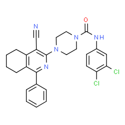 ChemSpider 2D Image | 4-(4-Cyano-1-phenyl-5,6,7,8-tetrahydro-3-isoquinolinyl)-N-(3,4-dichlorophenyl)-1-piperazinecarboxamide | C27H25Cl2N5O