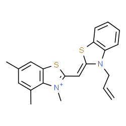 ChemSpider 2D Image | 2-[(Z)-(3-Allyl-1,3-benzothiazol-2(3H)-ylidene)methyl]-3,4,6-trimethyl-1,3-benzothiazol-3-ium | C21H21N2S2