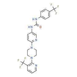 ChemSpider 2D Image | N-[4-(trifluoromethyl)phenyl]-N'-(6-{4-[3-(trifluoromethyl)pyridin-2-yl]piperazino}pyridin-3-yl)urea | C23H20F6N6O