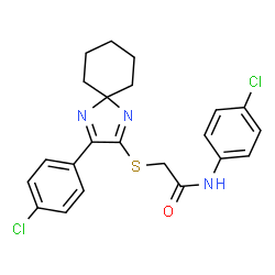 ChemSpider 2D Image | N-(4-Chlorophenyl)-2-{[3-(4-chlorophenyl)-1,4-diazaspiro[4.5]deca-1,3-dien-2-yl]sulfanyl}acetamide | C22H21Cl2N3OS