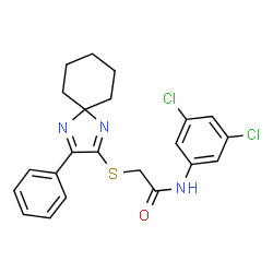 ChemSpider 2D Image | N-(3,5-Dichlorophenyl)-2-[(3-phenyl-1,4-diazaspiro[4.5]deca-1,3-dien-2-yl)sulfanyl]acetamide | C22H21Cl2N3OS