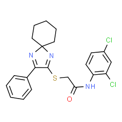 ChemSpider 2D Image | N-(2,4-Dichlorophenyl)-2-[(3-phenyl-1,4-diazaspiro[4.5]deca-1,3-dien-2-yl)sulfanyl]acetamide | C22H21Cl2N3OS