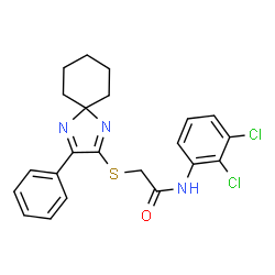 ChemSpider 2D Image | N-(2,3-Dichlorophenyl)-2-[(3-phenyl-1,4-diazaspiro[4.5]deca-1,3-dien-2-yl)sulfanyl]acetamide | C22H21Cl2N3OS