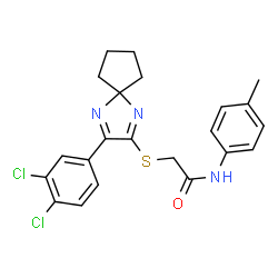 ChemSpider 2D Image | 2-{[3-(3,4-Dichlorophenyl)-1,4-diazaspiro[4.4]nona-1,3-dien-2-yl]sulfanyl}-N-(4-methylphenyl)acetamide | C22H21Cl2N3OS